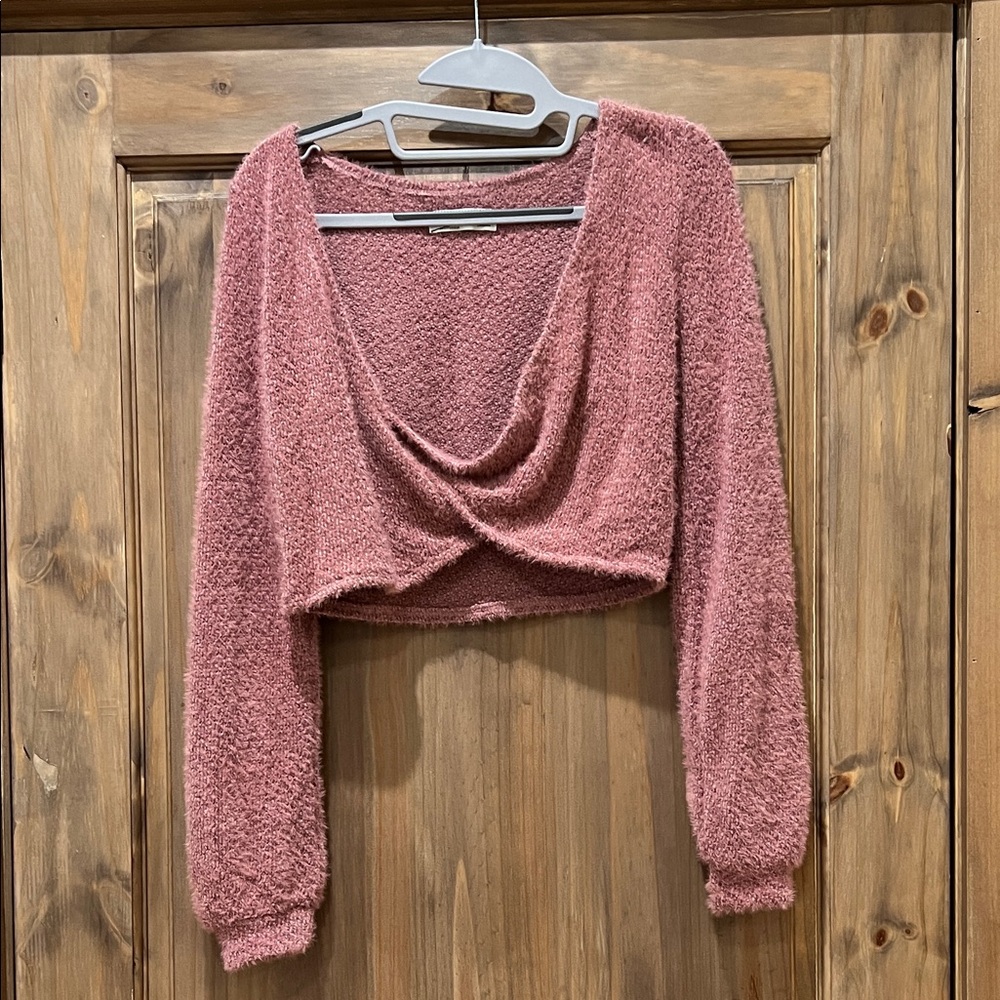 Hollister Dusty Rose Cropped Cozy Knit Cardigan